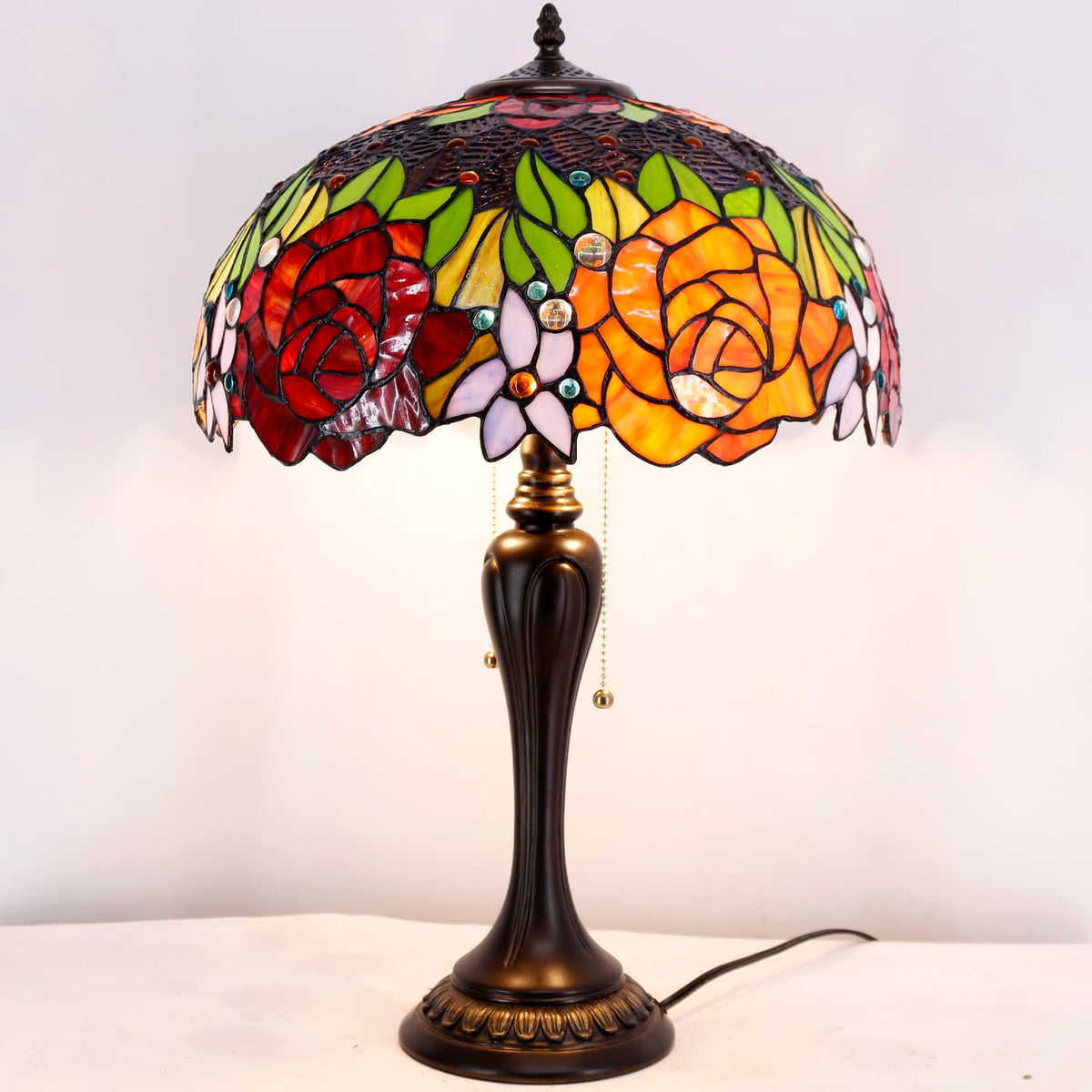 Tiffany-Style Stained Glass Bedside Table Lamp, 24-Inch