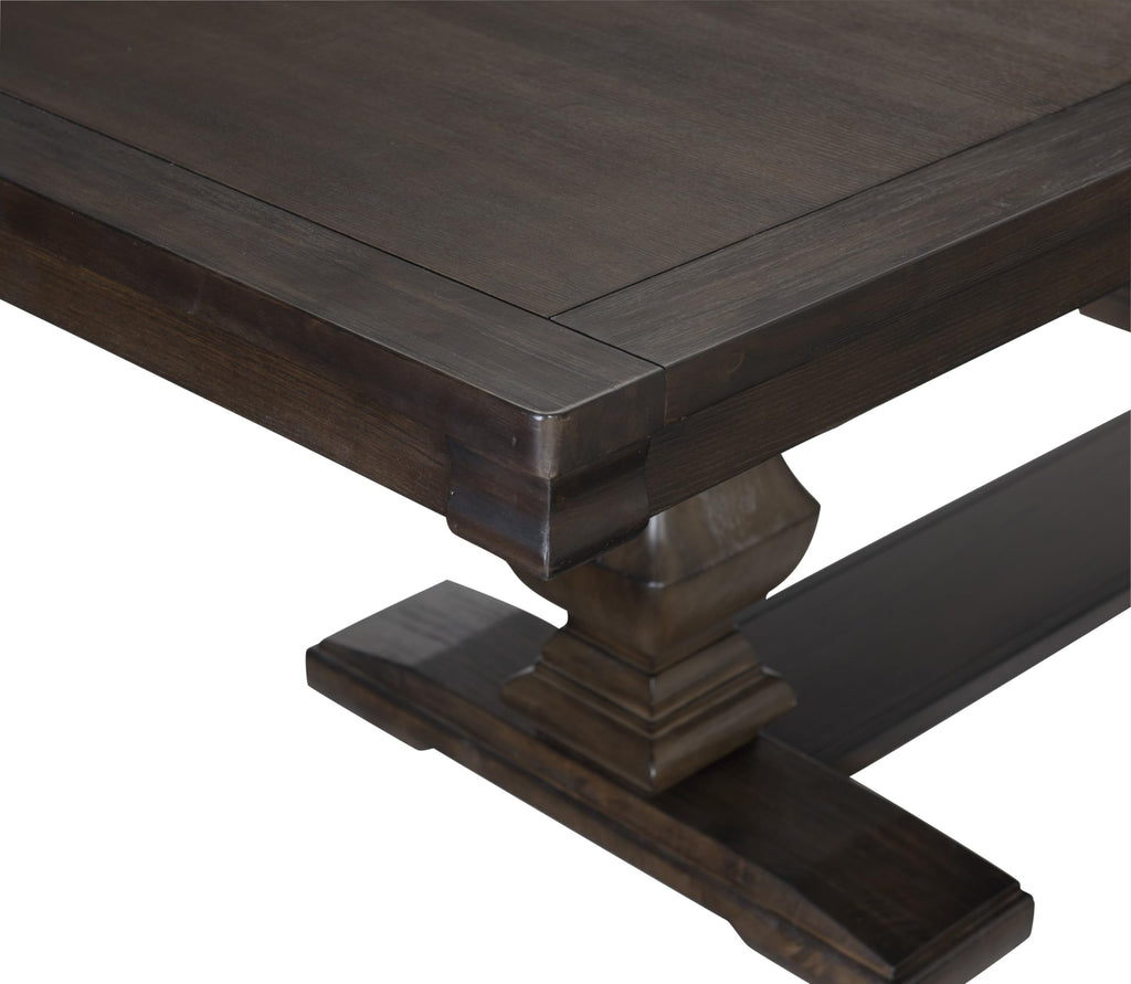 6pc Dining Set Style Dining Table Double Pedestal Base and Upholstered Beige Side Chairs Bench Dining Wooden Furniture