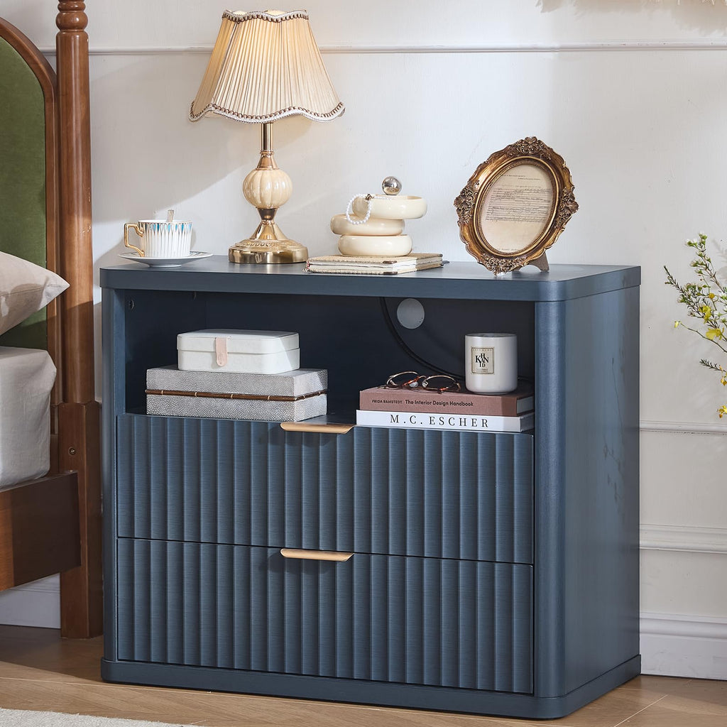 LEYAOYAO Wide Fluted Nightstand for Large Spaces