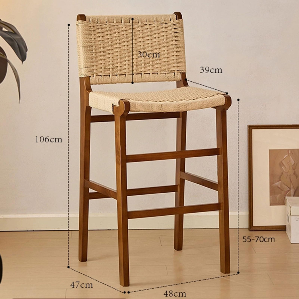 Set of 1/2/4 Modern Height Bar Stool with Wood Footrest for Kitchen Counter, Island and Dining Room(4PCS Light Brown,70cm/27.56in)