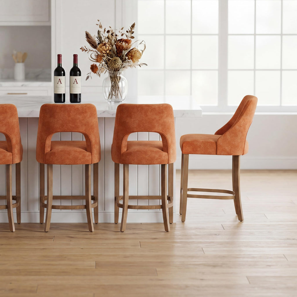 UVV Bar Stools, Upholstered Counter Height Bar Stools, Modern Counter Stools with Wood Legs for Kitchen Island Dining Room Bar