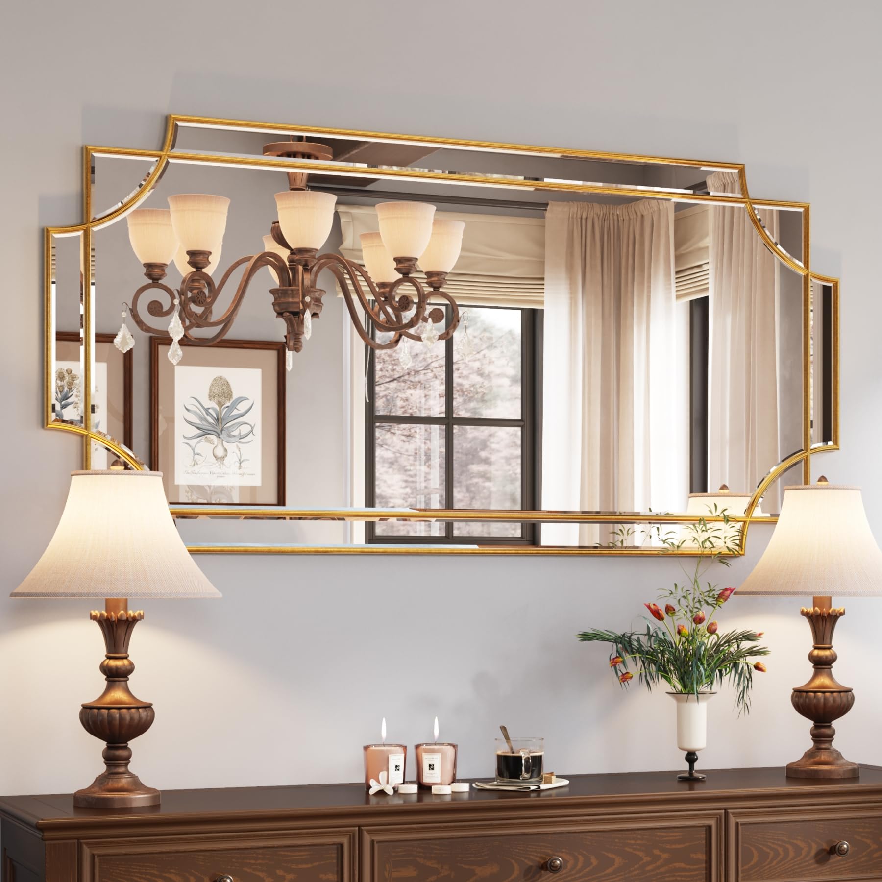 30 x 48-Inch Gold Beveled Wall Mirror for Vanity Decor