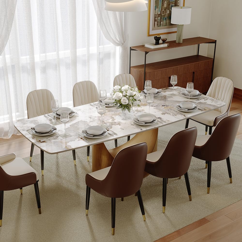 POVISON Modern Dining Table Marble White Black Bronze for Dining Room Kitchen