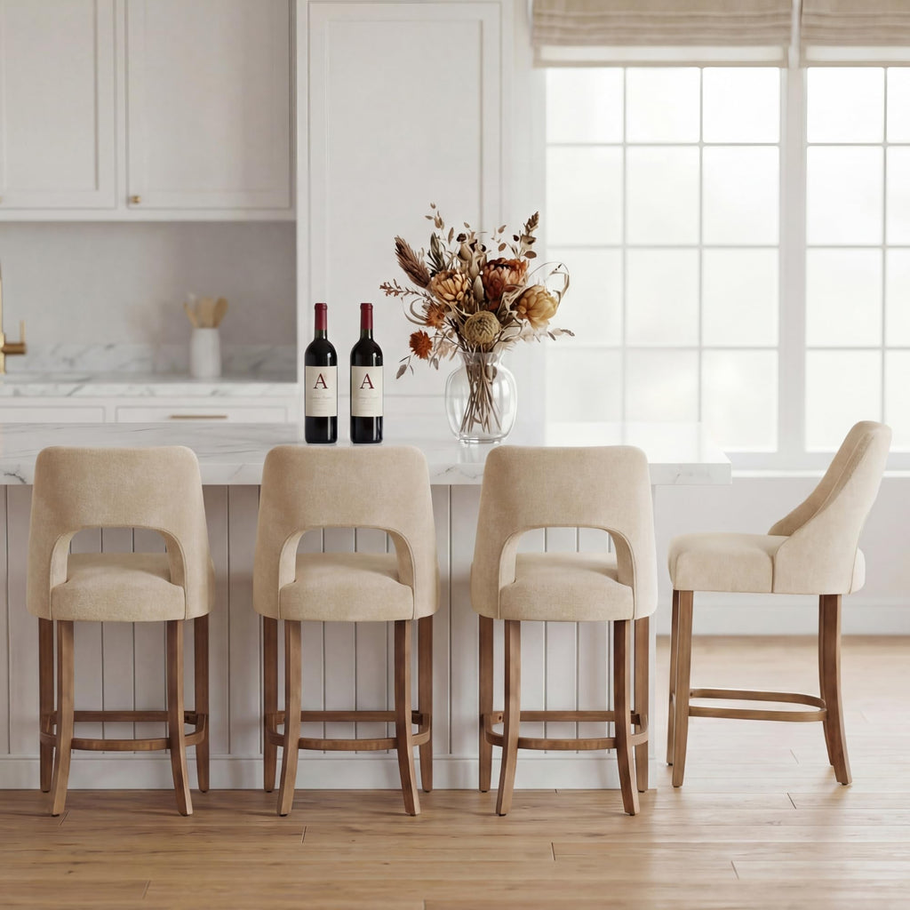 UVV Bar Stools, Upholstered Counter Height Bar Stools, Modern Counter Stools with Wood Legs for Kitchen Island Dining Room Bar