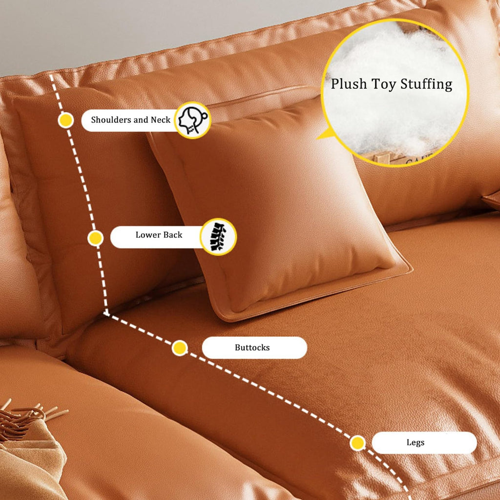 3-Seater Cloud Sofa, Modular Sectional Couch, Modern Deep Seat Sofa for Living Room, Comfy Double Layer Upholstered Seat Cushion,Cat-Scratch-Resistant Leather