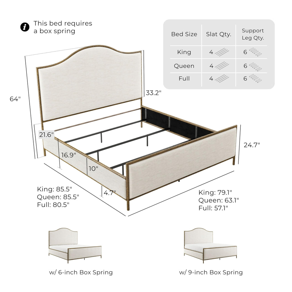 24/7 Shop at Home Lalia Hammered Metal Upholstered Bed with Beige Fabric Headboard, Forged Steel Frame, Foundation Required