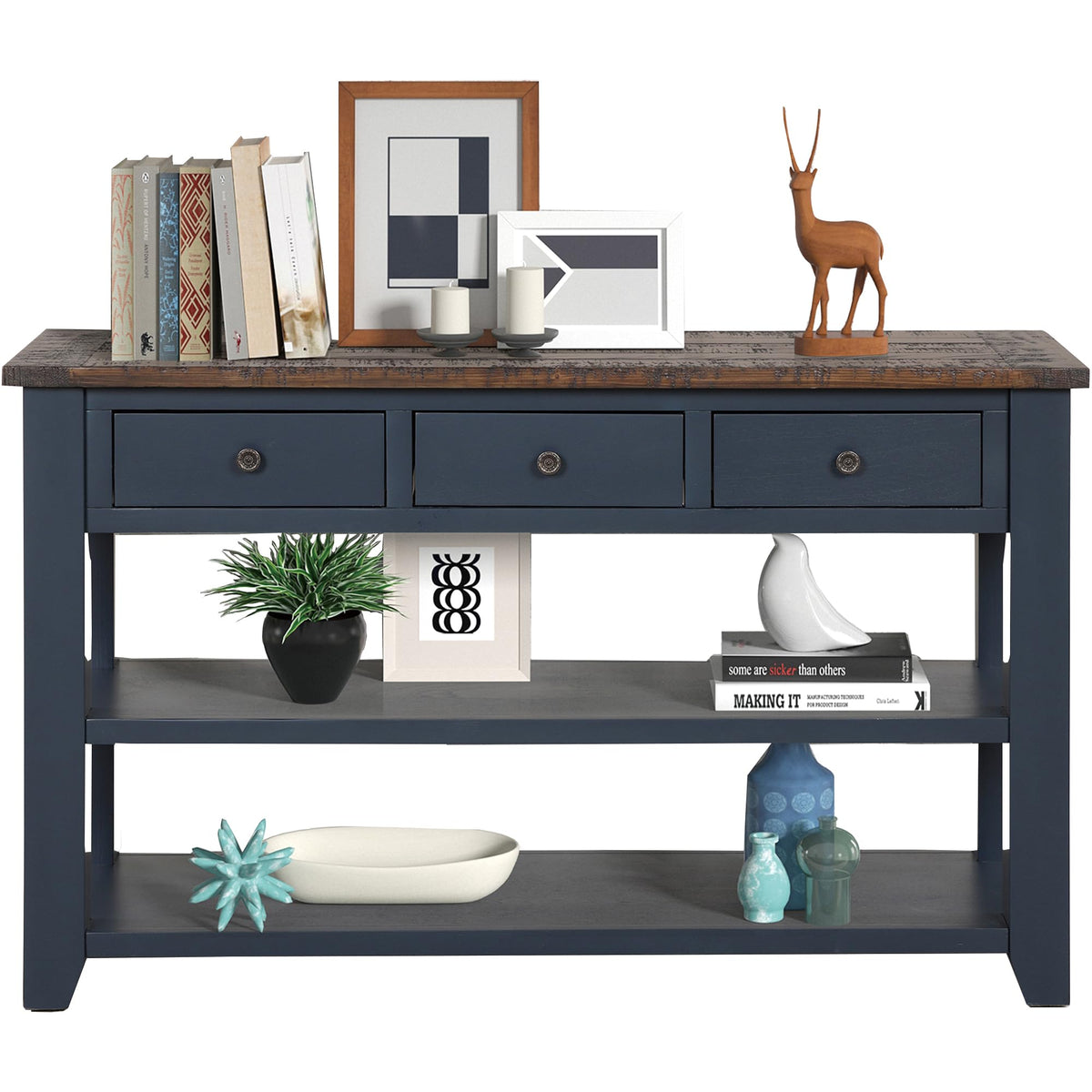 48.8-Inch White Solid Wood Console Table with Storage