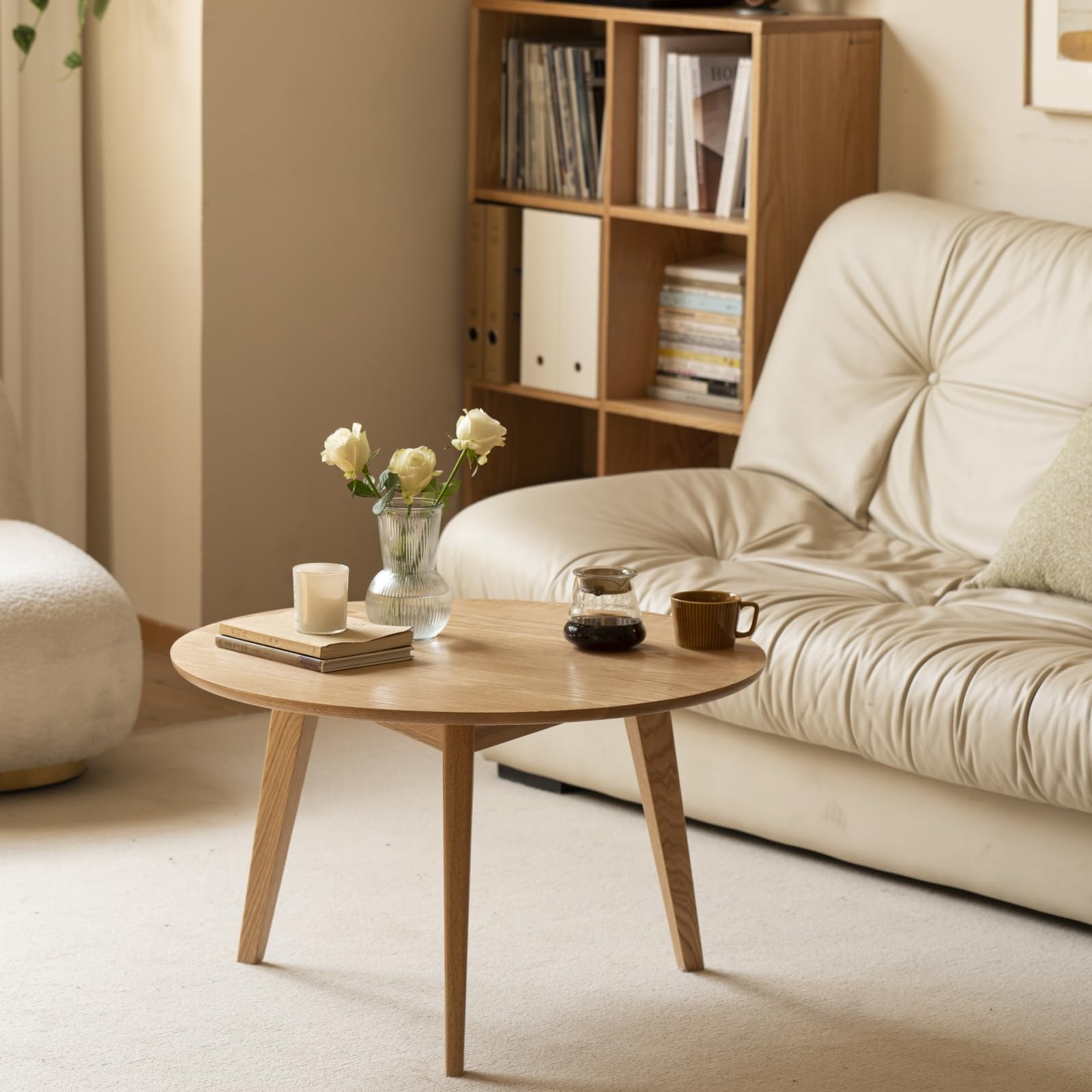 Wayshome Round Solid Wood Side Table with Three Legs