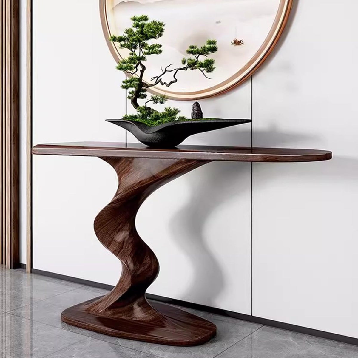 Modern Console Table, Wood Entryway Table with Geometric Base, Narrow Sofa Table Foyer Table with Storage for Entryway