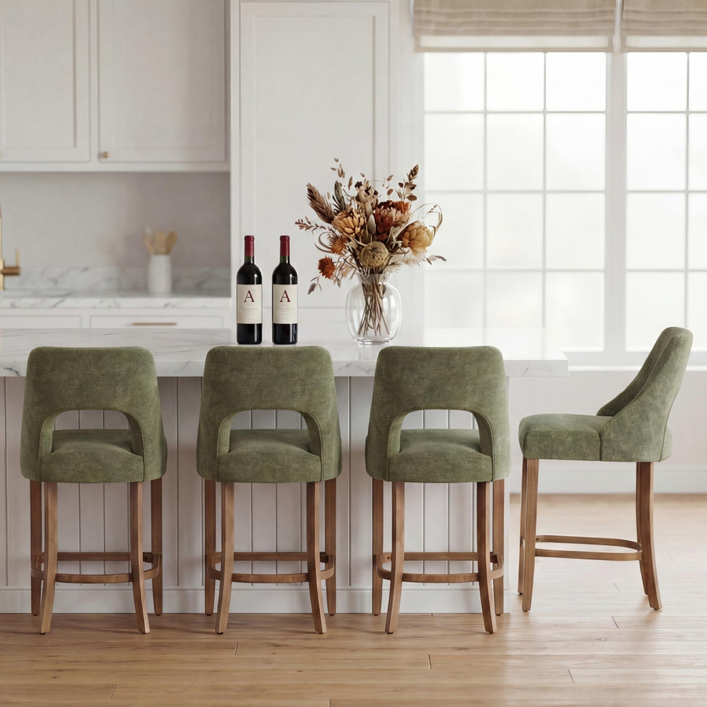 UVV Bar Stools, Upholstered Counter Height Bar Stools, Modern Counter Stools with Wood Legs for Kitchen Island Dining Room Bar