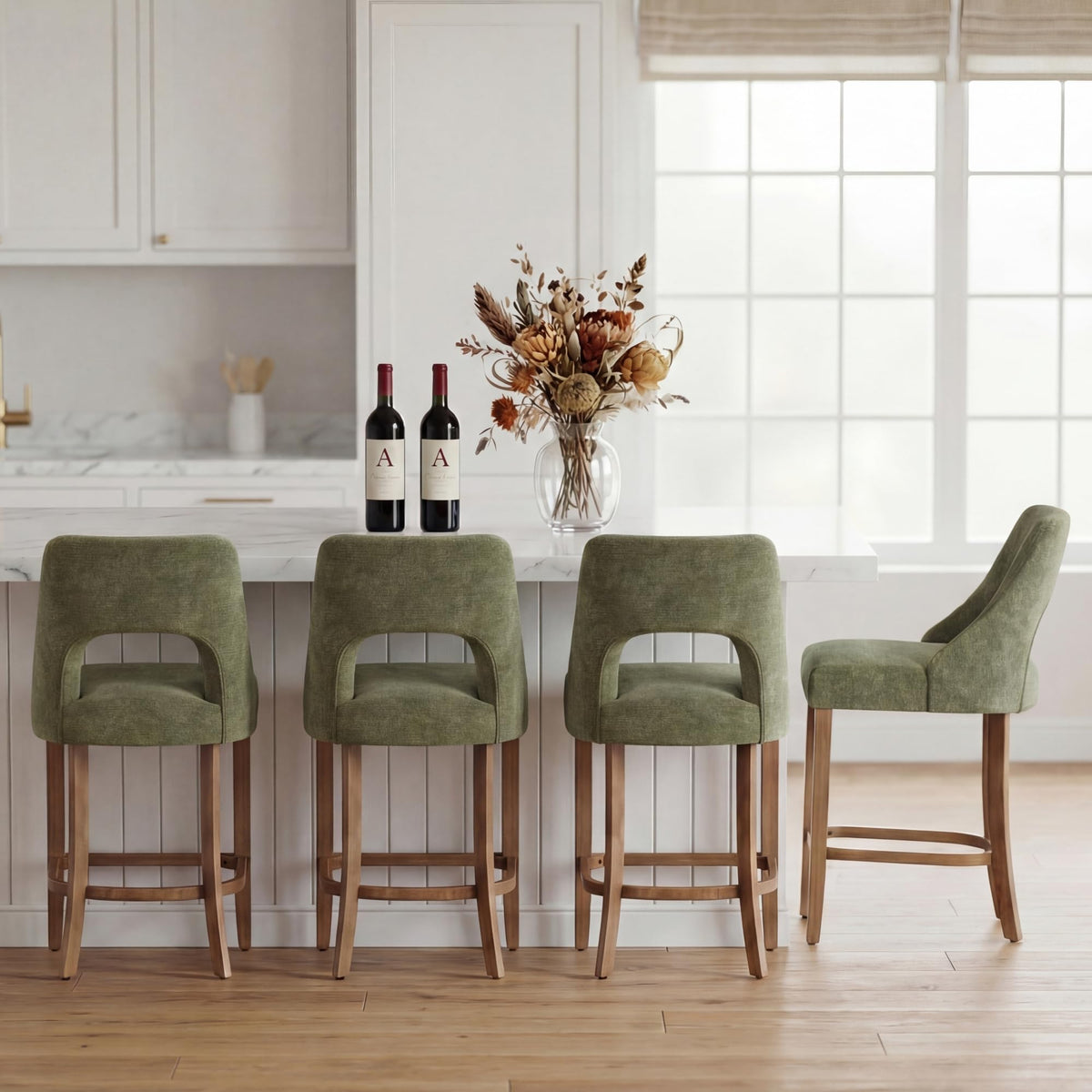 UVV Bar Stools, Upholstered Counter Height Bar Stools, Modern Counter Stools with Wood Legs for Kitchen Island Dining Room Bar