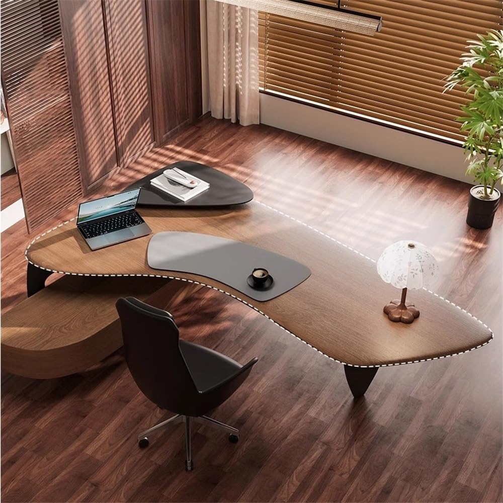 Computer Desk Modern Luxuty Ash Wood Executive Office Desk, Large Corner Writing Table Workstation with Side Cabinet Work from Home