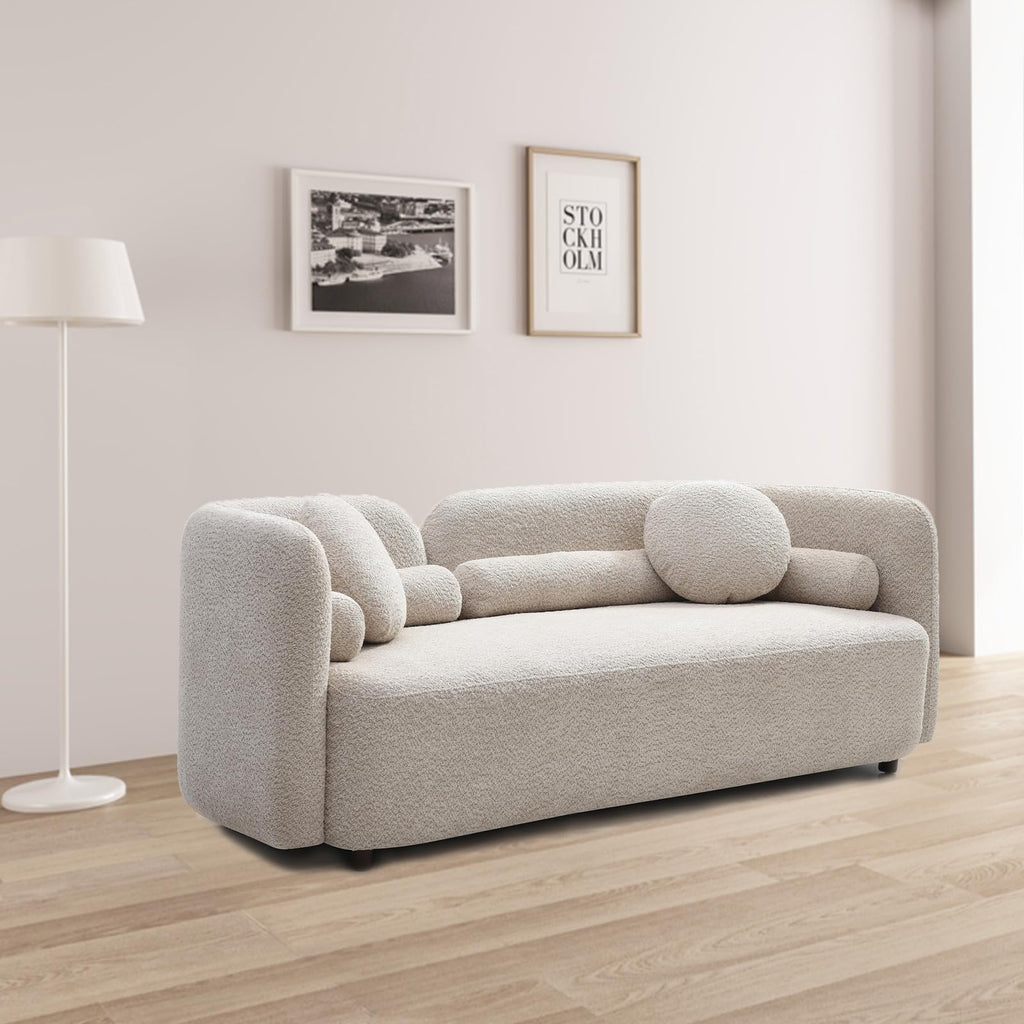 Modern Japandi Boucle Sofa Couch with Curved Silhouette, Upholstered Cloud Seating for Living Room, Apartment, Office, Lounge,Deep Seat Sectional Accent Furniture