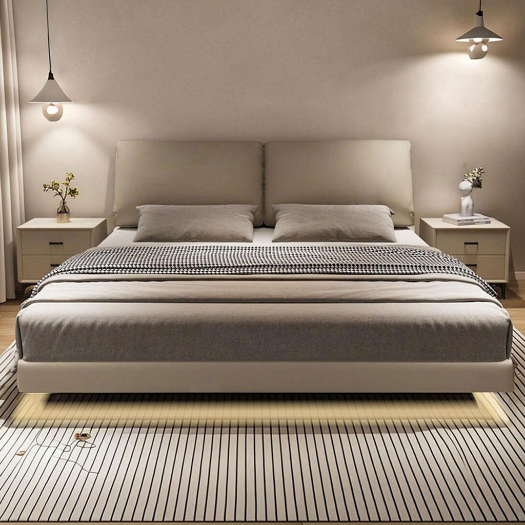 DLCQIJI Grey Modern Queen Bed Frame, Upholstered Platform Bed Wooden Slats Support with Headboard, Noise-Free