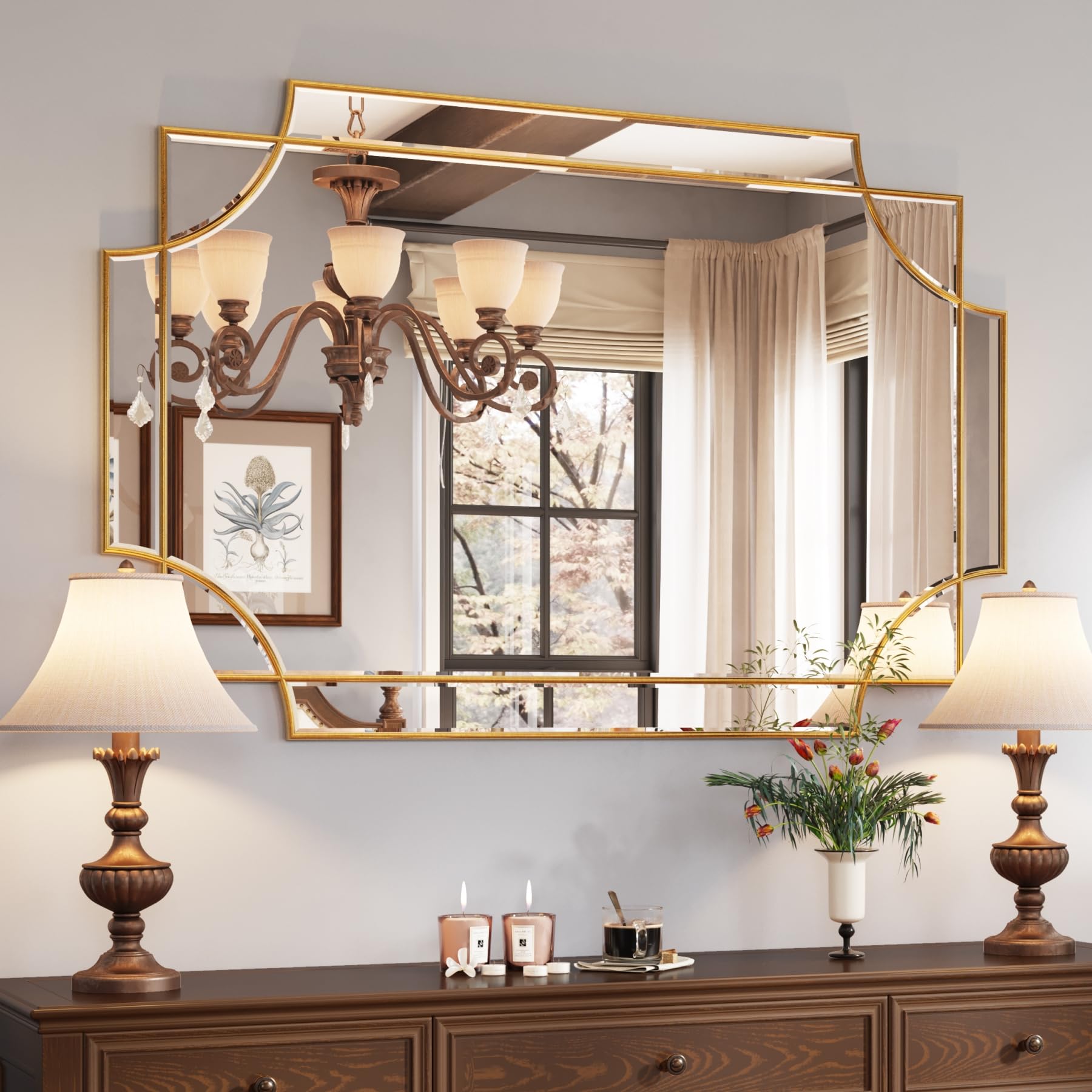 30 x 48-Inch Gold Beveled Wall Mirror for Vanity Decor