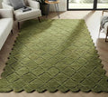 Green Scalloped Diamond Lattice Wool-Blend Area Rug