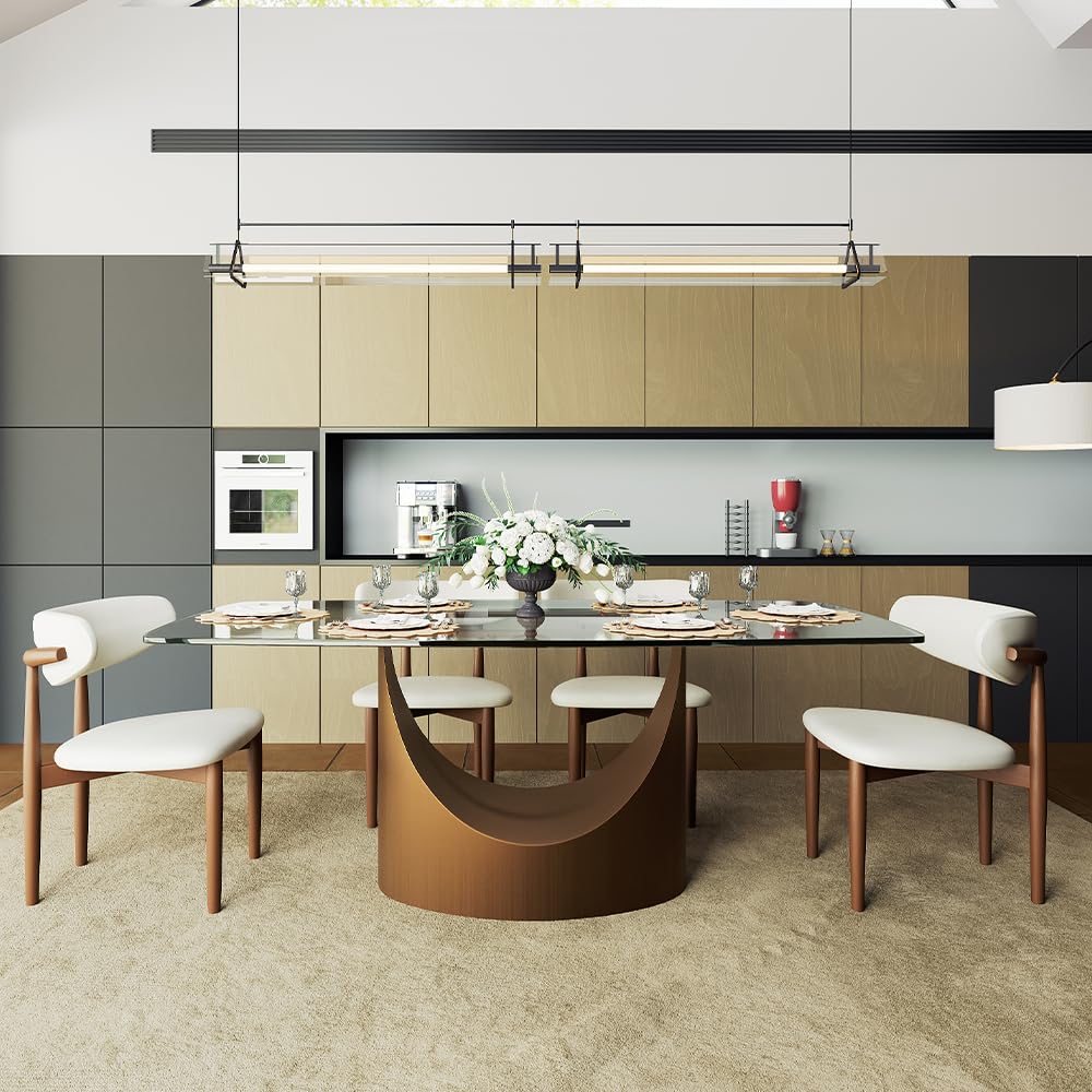 POVISON Modern Dining Table Marble White Black Bronze for Dining Room Kitchen