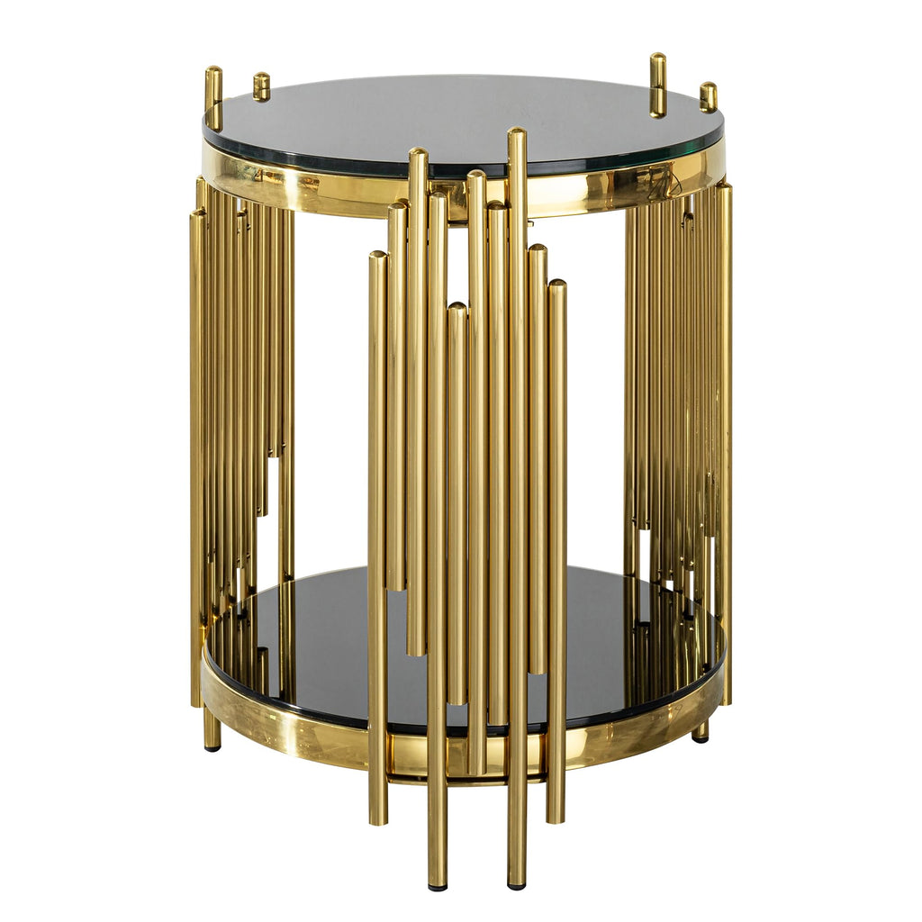 Sybrioka Luxury Gold Round Glass Coffee Table, Modern Center Table with Stainless Steel Irregular Leg Tempered Glass Tabletop, Accent Furniture for Living Room