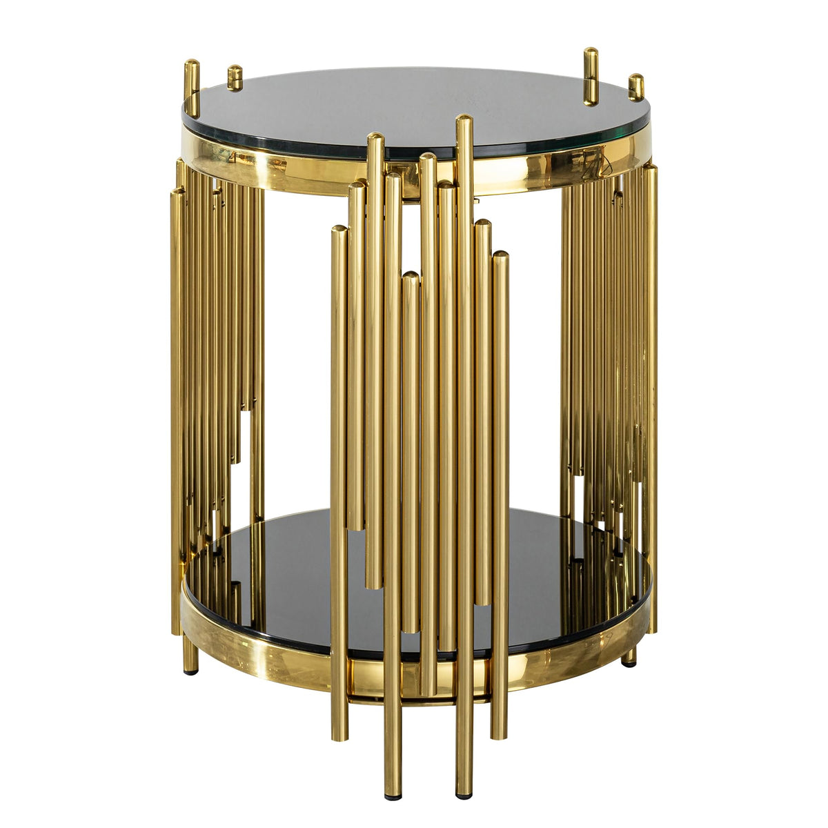 Sybrioka Luxury Gold Round Glass Coffee Table, Modern Center Table with Stainless Steel Irregular Leg Tempered Glass Tabletop, Accent Furniture for Living Room