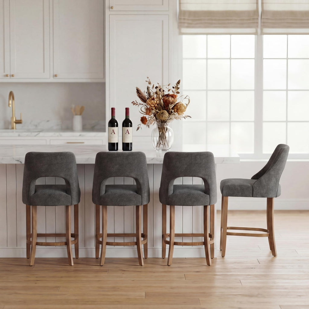 UVV Bar Stools, Upholstered Counter Height Bar Stools, Modern Counter Stools with Wood Legs for Kitchen Island Dining Room Bar