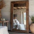 TBJEN Oversized Brown Full Length Mirror, Solid Wood Beveled Frame Wall Leaning or Hanging Mirror - Rustic Farmhouse Style for Bedroom, Entryway, Living Room 200x110cm
