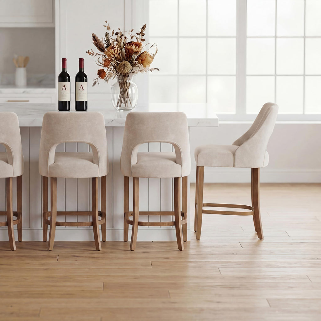 UVV Bar Stools, Upholstered Counter Height Bar Stools, Modern Counter Stools with Wood Legs for Kitchen Island Dining Room Bar