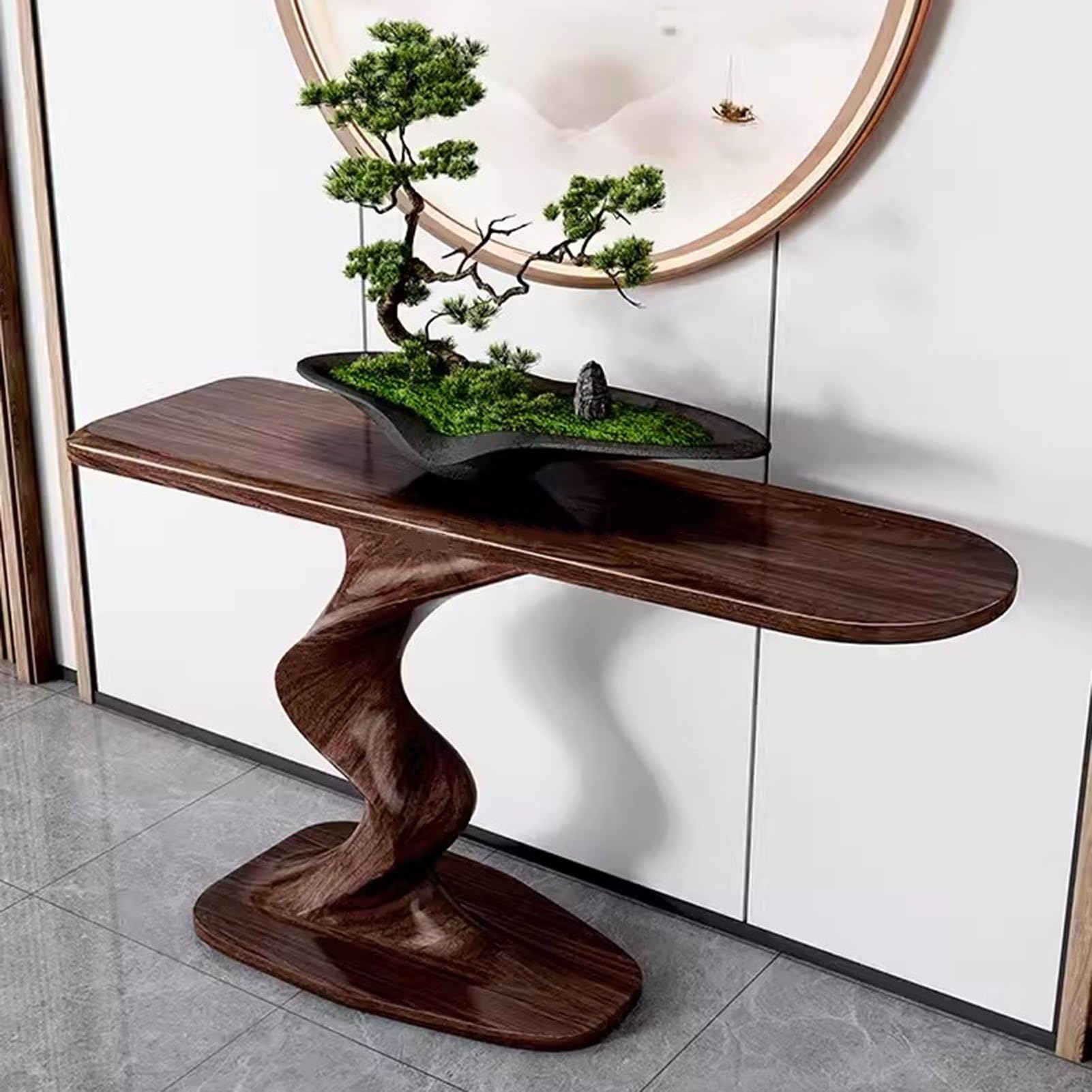 Modern Console Table, Wood Entryway Table with Geometric Base, Narrow Sofa Table Foyer Table with Storage for Entryway