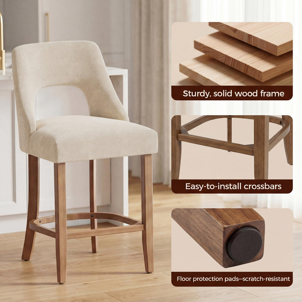 UVV Bar Stools, Upholstered Counter Height Bar Stools, Modern Counter Stools with Wood Legs for Kitchen Island Dining Room Bar