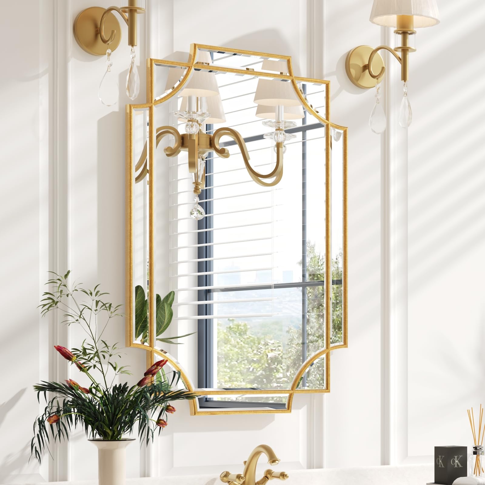 30 x 48-Inch Gold Beveled Wall Mirror for Vanity Decor