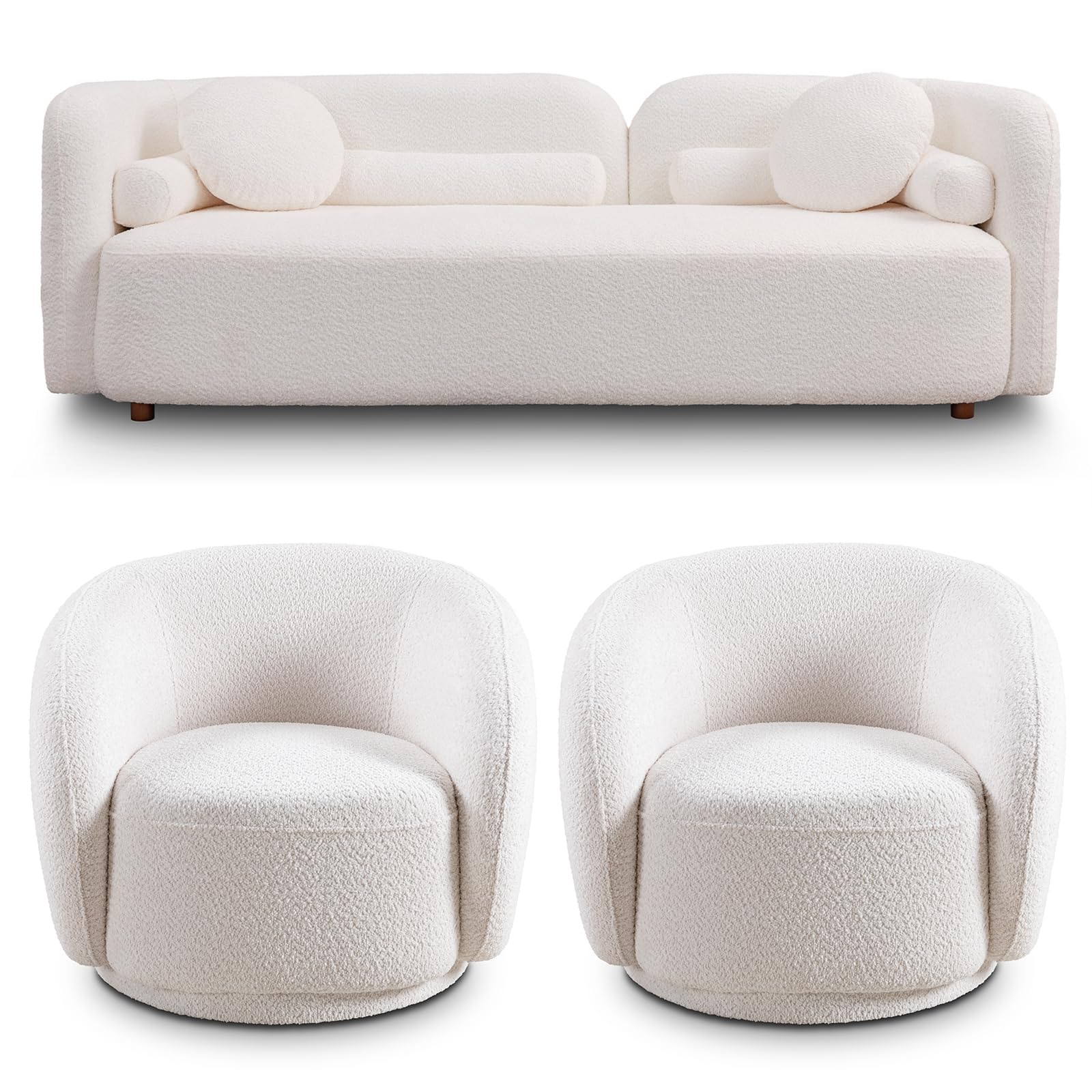 Modern Japandi Bouclé Curved Sofa with Deep Cloud Seating