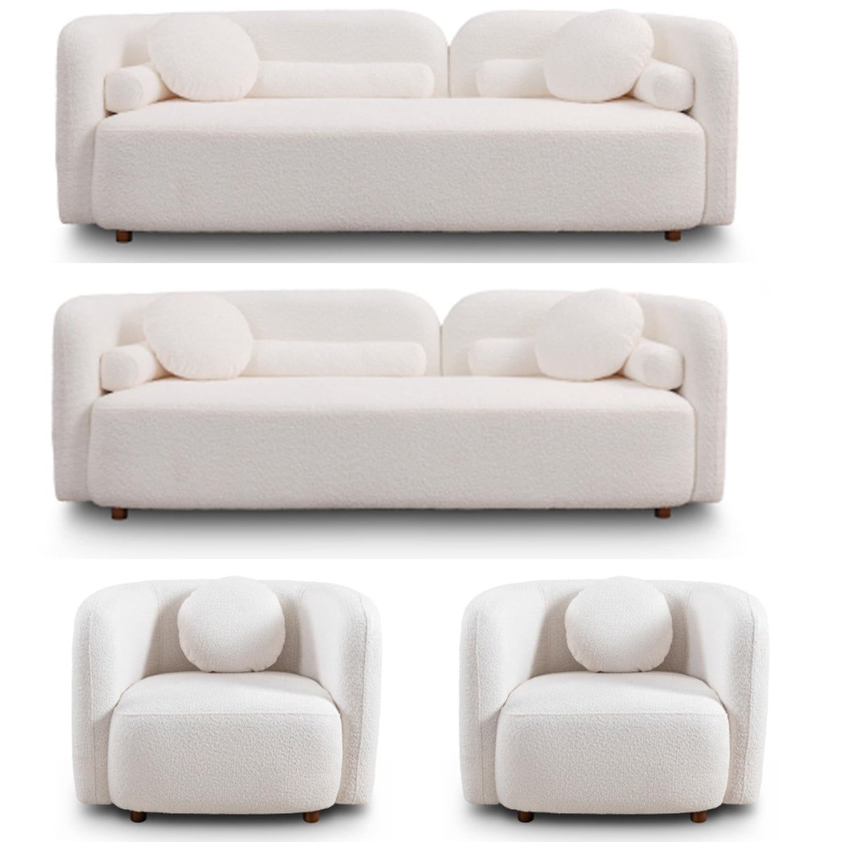 Modern Japandi Bouclé Curved Sofa with Deep Cloud Seating