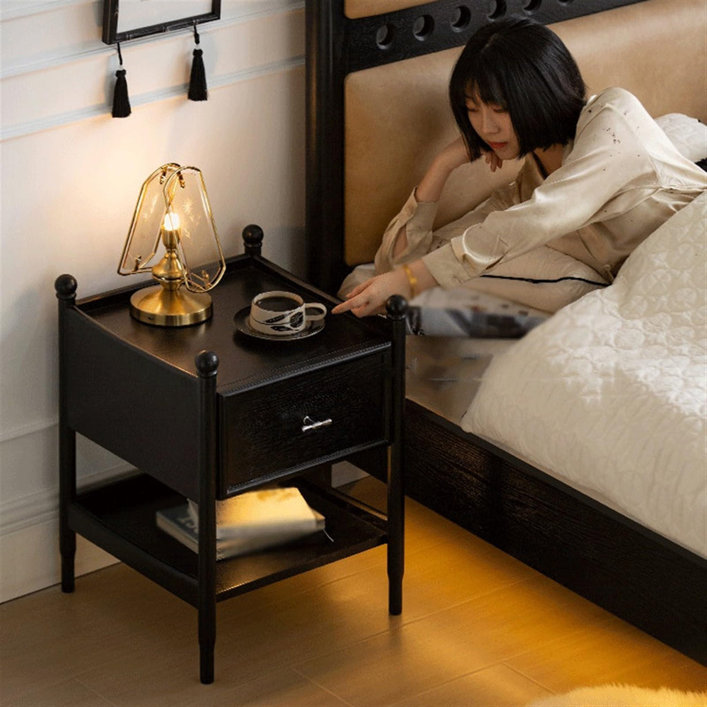 FURUIM2024M Bed Side Tables Solid Wood Nightstand with Two Drawers in Brown Color for Living Room, Bedroom, Study, Storage Cabinet for Books, Lamps, Etc. Nightstands