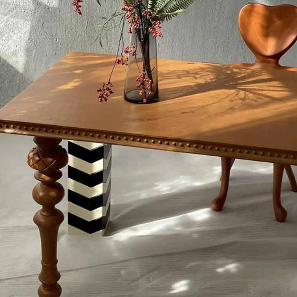 Creative Vintage Striped Solid Wood Dining Table, Rectangular Kitchen Table for Home