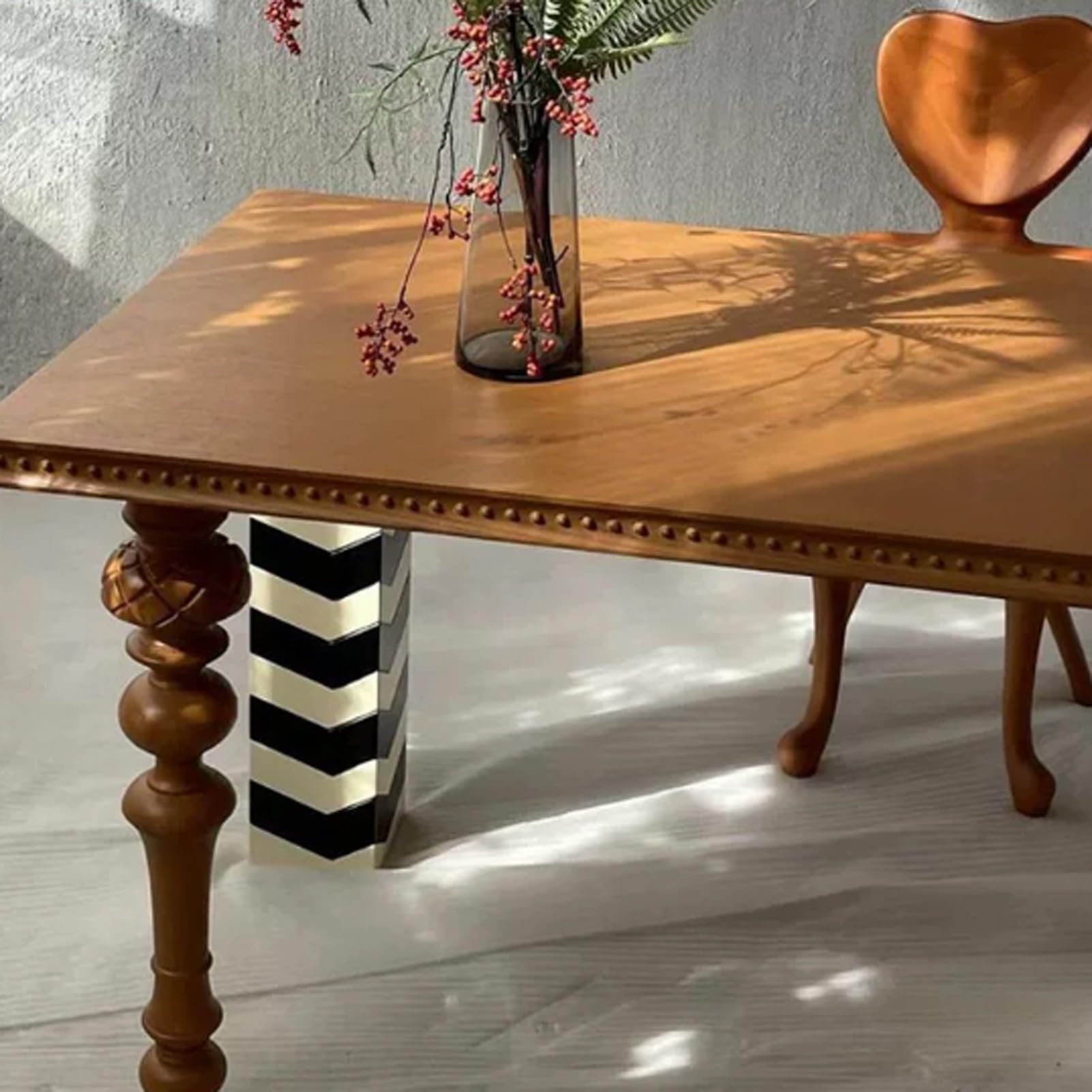 Creative Vintage Striped Solid Wood Dining Table, Rectangular Kitchen Table for Home