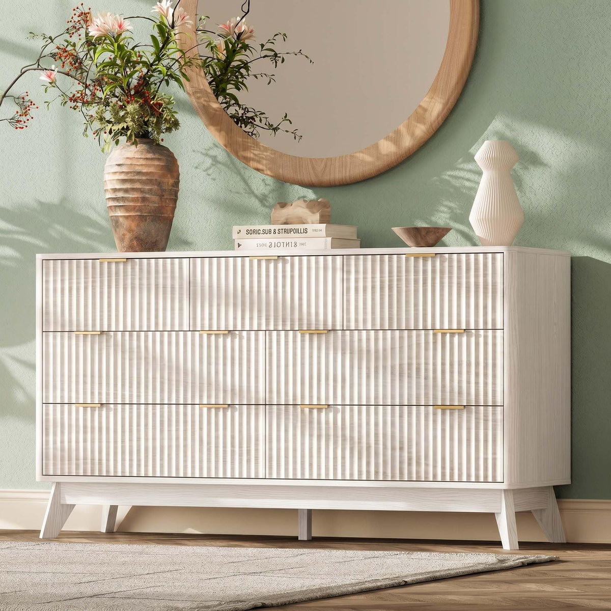 TROJM Fluted Curved-Edge Bedroom Dresser with Storage Drawers
