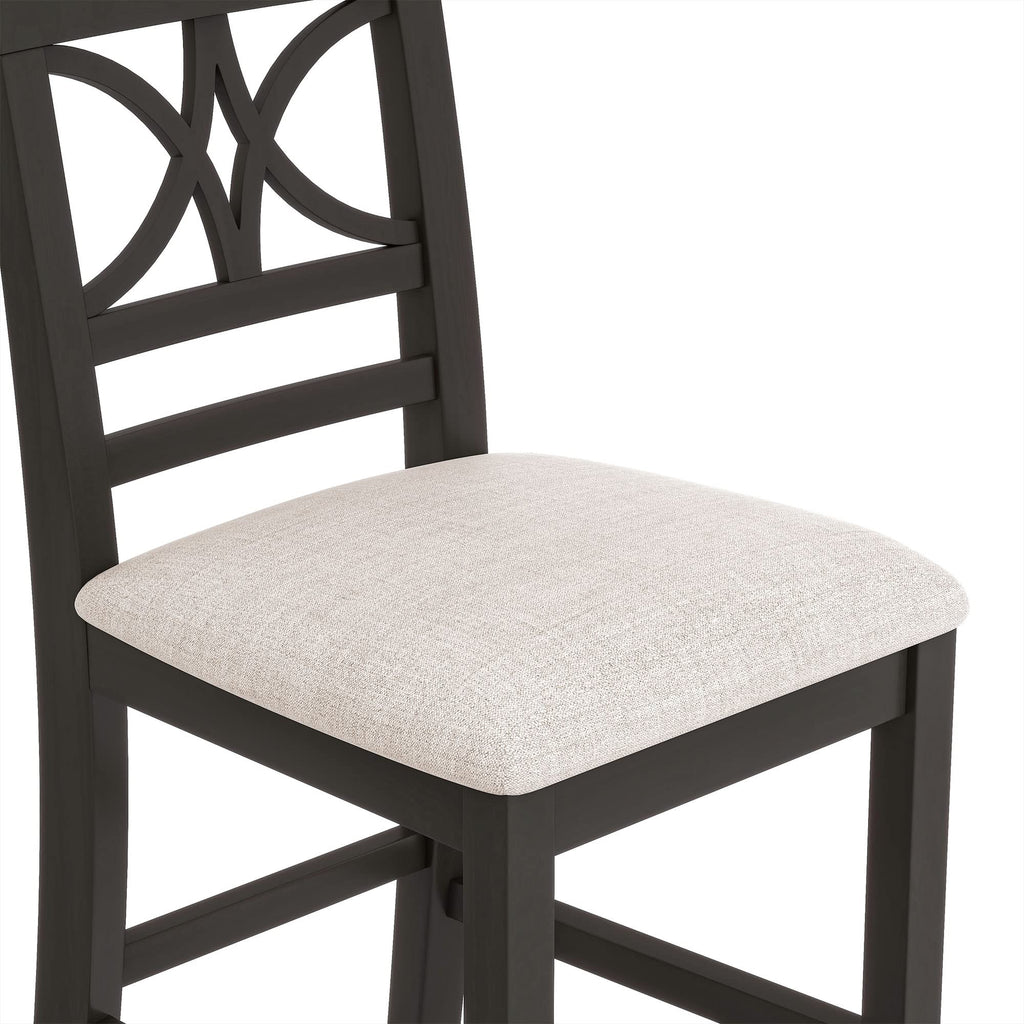 6-Piece Rustic Style Wood Counter Height Dining Table Set with Storage Shelf, Bench and 4 Chairs, Kitchen Dining Table Chairs Set for 6 Persons (Walnut + Wood + Foam) (Espresso + Wood + Foam)