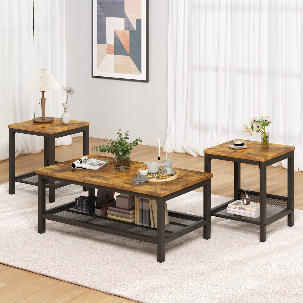 Lamerge 3-Piece Industrial Coffee & End Table Set
