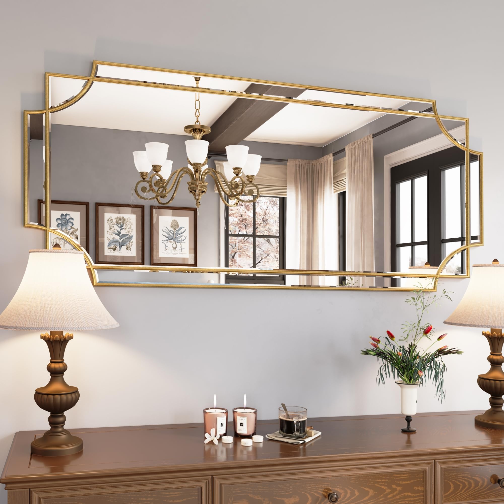 30 x 48-Inch Gold Beveled Wall Mirror for Vanity Decor