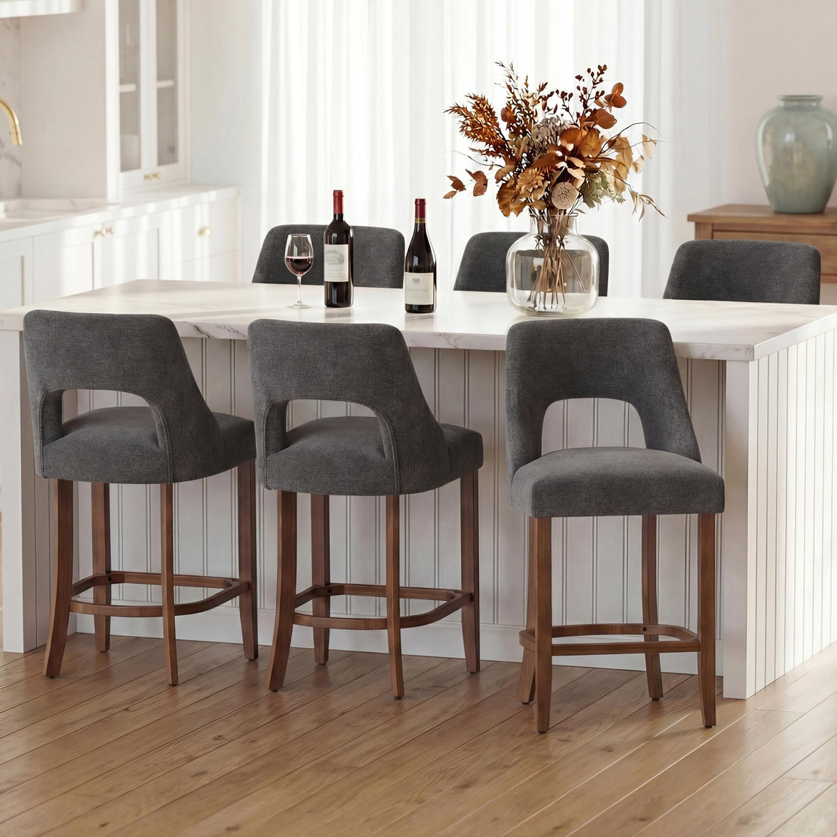 UVV Bar Stools, Upholstered Counter Height Bar Stools, Modern Counter Stools with Wood Legs for Kitchen Island Dining Room Bar
