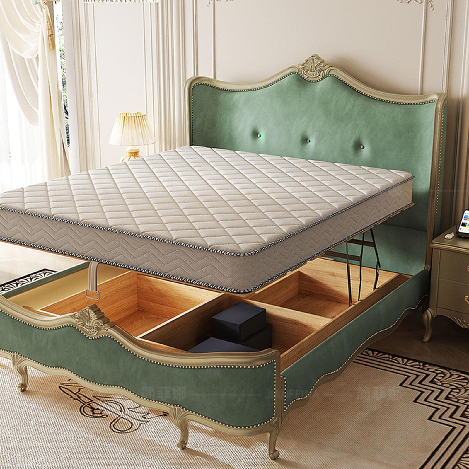 HONGYISHI Modern Full Size Genuine Leather Bed Upholstered Platform Bed Frame with Headboard and Storage Drawers No Box Spring Needed