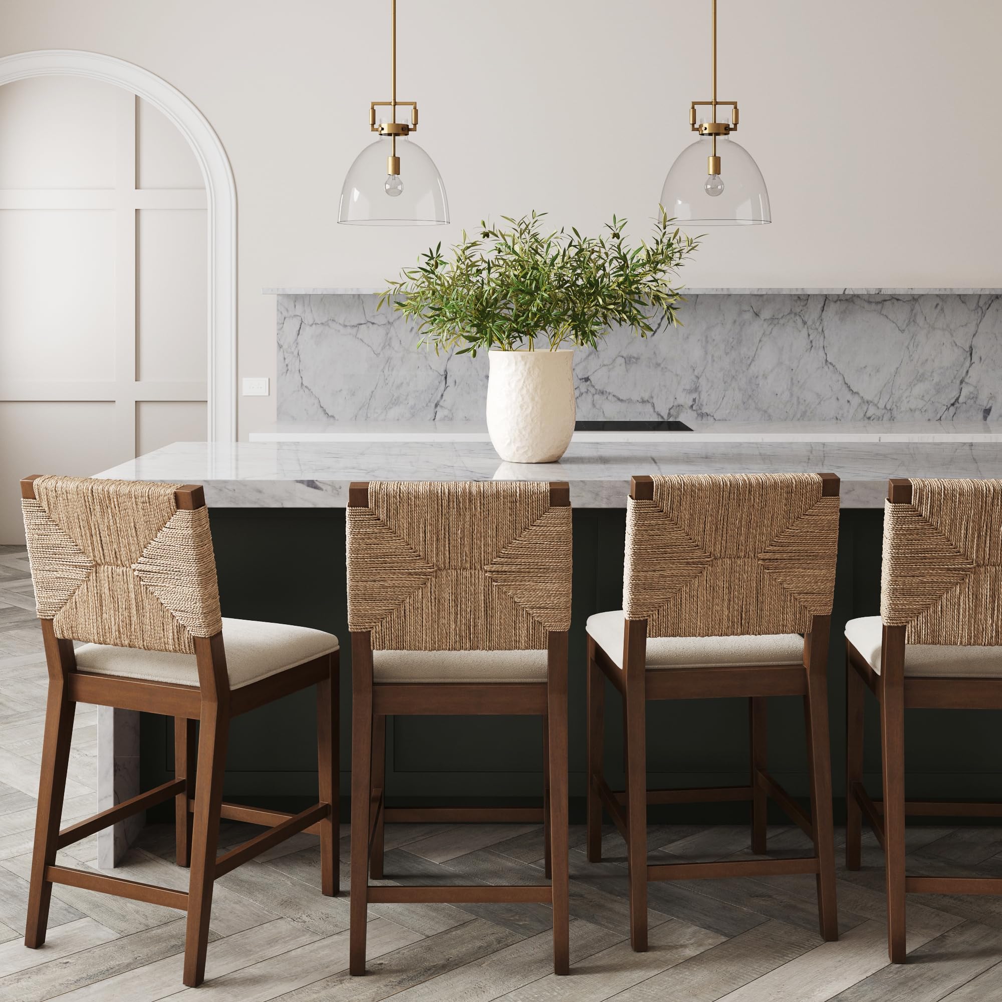 Nathan James Bohemian Bouclé Upholstered Bar Stool