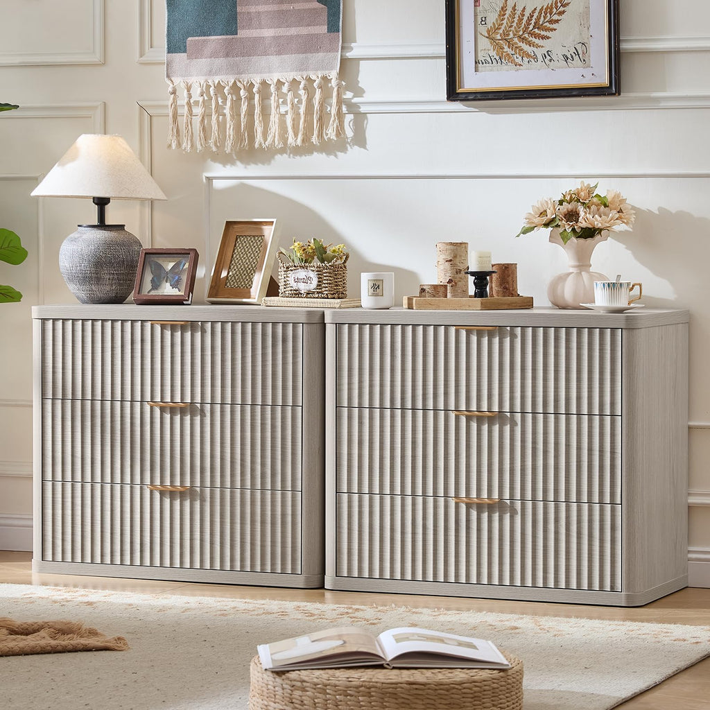 LEYAOYAO Wide Fluted Nightstand for Large Spaces