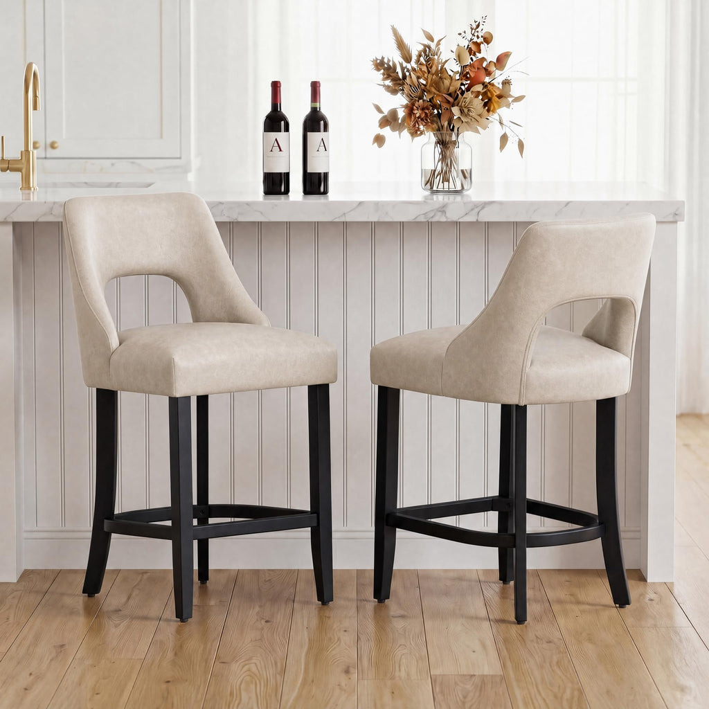 UVV Bar Stools, Upholstered Counter Height Bar Stools, Modern Counter Stools with Wood Legs for Kitchen Island Dining Room Bar