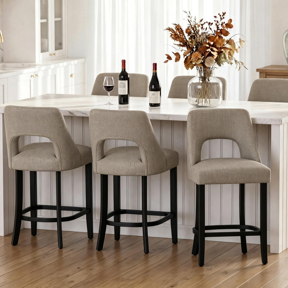 UVV Bar Stools, Upholstered Counter Height Bar Stools, Modern Counter Stools with Wood Legs for Kitchen Island Dining Room Bar