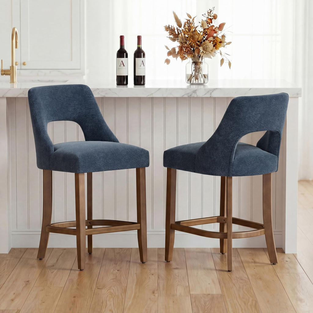 UVV Bar Stools, Upholstered Counter Height Bar Stools, Modern Counter Stools with Wood Legs for Kitchen Island Dining Room Bar