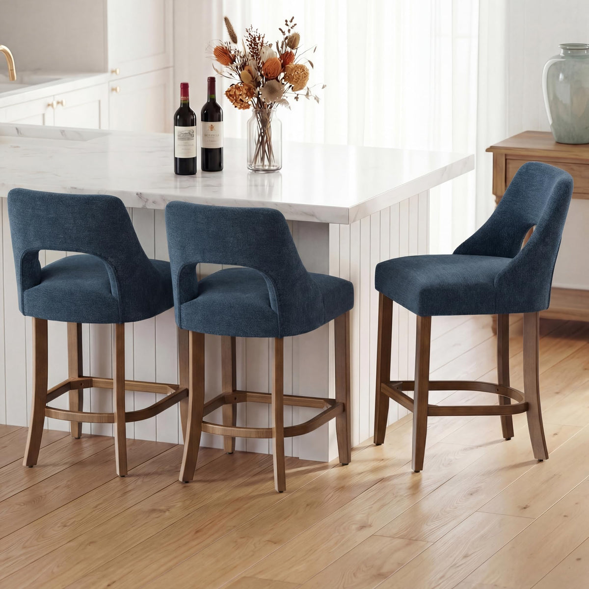 UVV Bar Stools, Upholstered Counter Height Bar Stools, Modern Counter Stools with Wood Legs for Kitchen Island Dining Room Bar