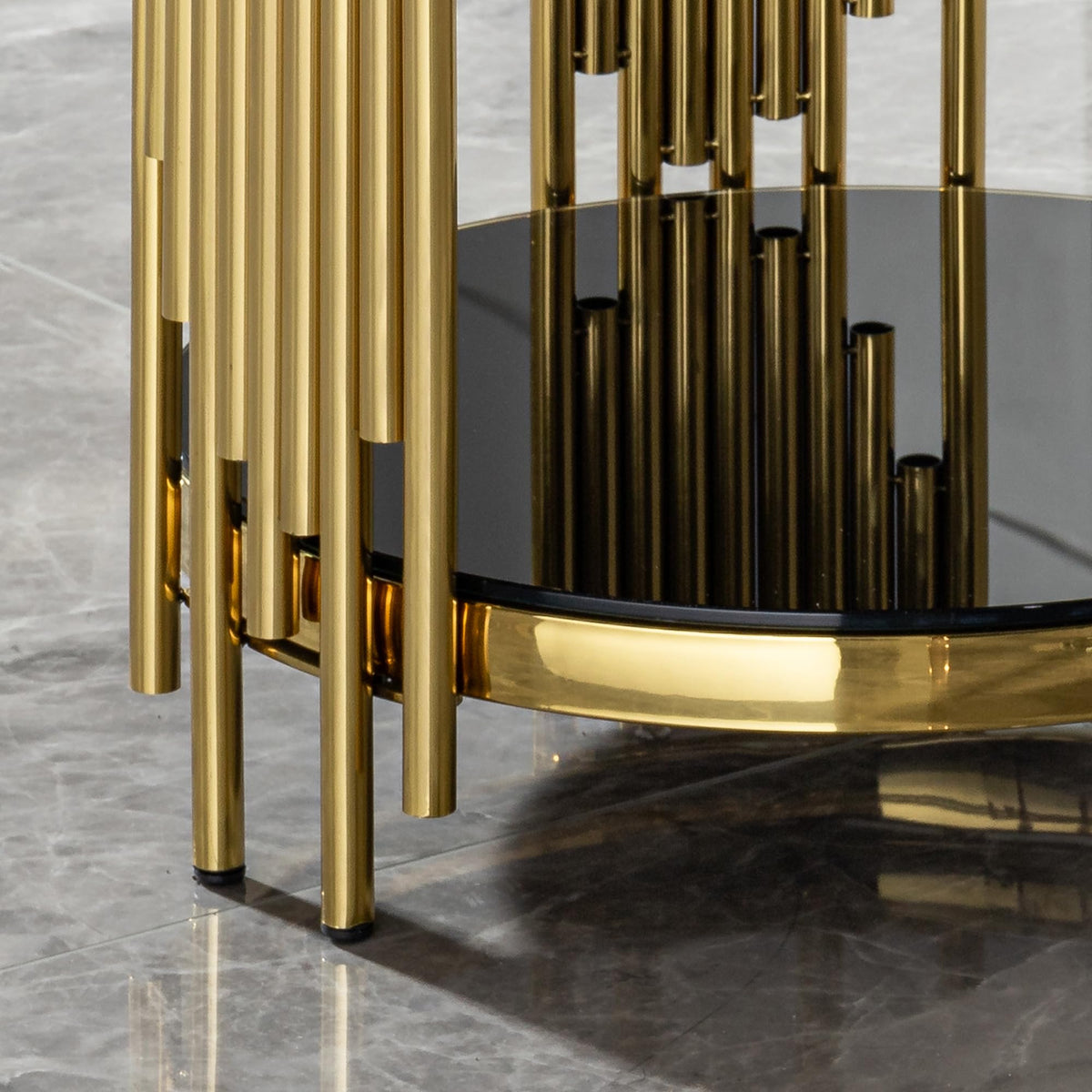 Sybrioka Luxury Gold Round Glass Coffee Table, Modern Center Table with Stainless Steel Irregular Leg Tempered Glass Tabletop, Accent Furniture for Living Room