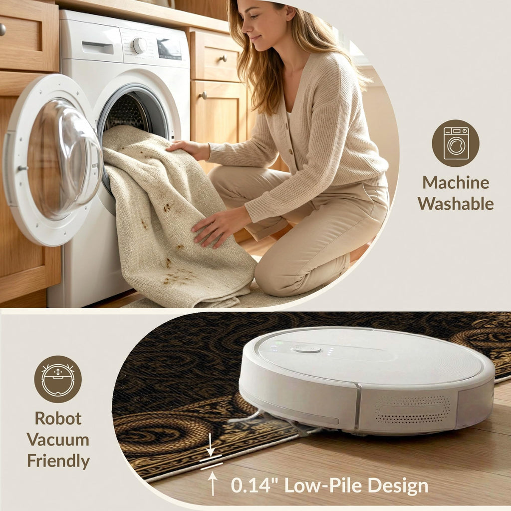 Washable Non-Slip Stain-Resistant Area Rug for Living Rooms