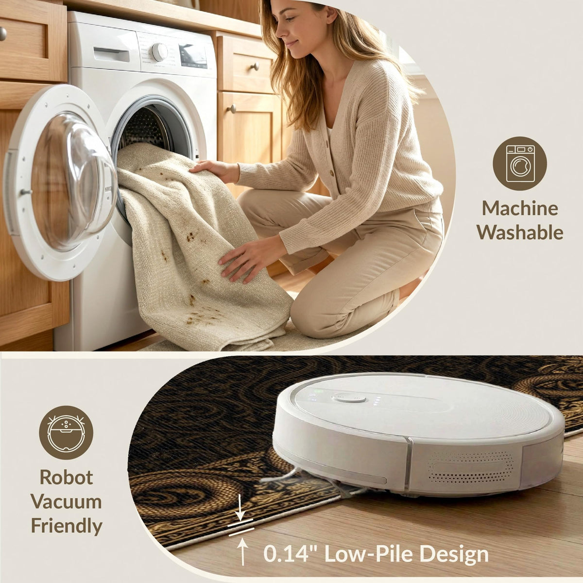 Washable Non-Slip Stain-Resistant Area Rug for Living Rooms