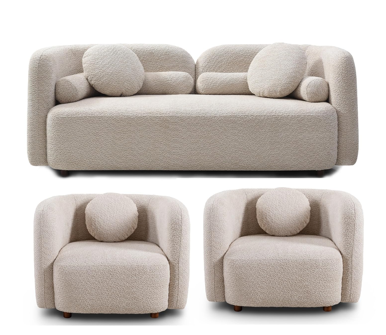 Modern Japandi Bouclé Curved Sofa with Deep Cloud Seating